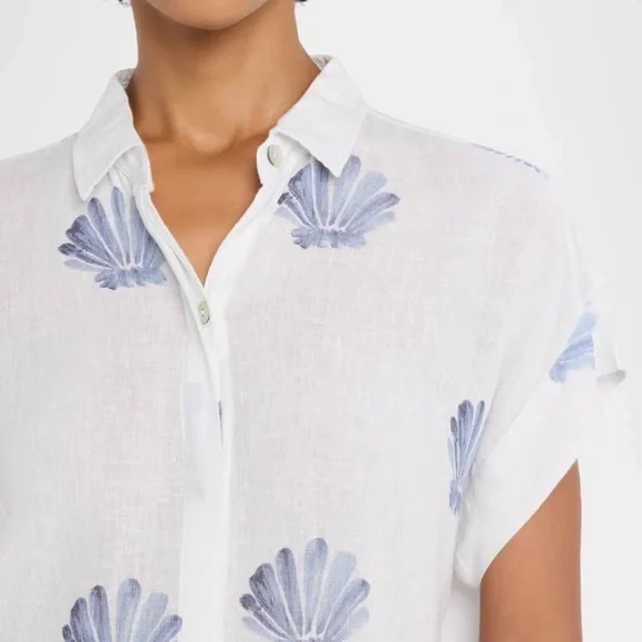 Rails Jamie Blue Seashells Button Down Short Sleeve Linen Shirt Size XL - Picture 3 of 10